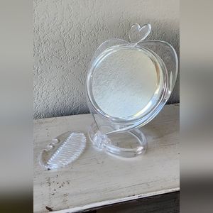 Beautiful Vintage Clear Heart Mirror with Comb and Photo Frame
